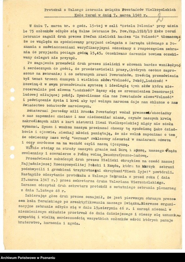 Obraz 4 z jednostki "Współdziałanie Zarządu Głównego Związku Powstańców Wielkopolskich z kołami: 1. Toruń [1948-1949] 2. Trzemeszno [1948-1949] 3. Tuchola [1949] 4. Ujście [1946-1949] 5. Wartosław [1948] 6. Wiejewo [1947] 7. Witkowo [1947] 8. Wolsztyn [1946-1949] 9. Wyrzysk [1947-1948] 10. Wysoka [1947] 11. Złotów [1947] 12. Żabikowo [1946-1949]"
