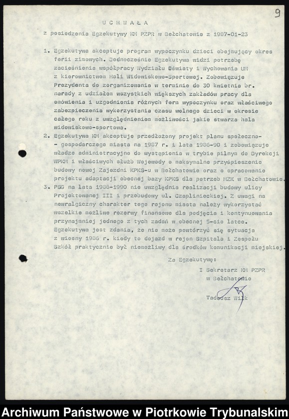 Obraz 11 z jednostki "Protokoły z posiedzeń Egzekutywy [Komietu Miejskiego PZPR w Bełchatowie, część I]"