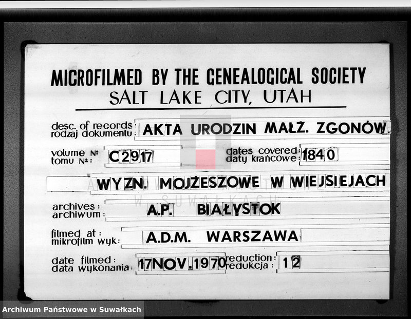 image.from.unit.number "Księga Duplikat Aktow Urodzonych, Zaślubionych i Zeszłych wyznania Mojżeszowego Okręgu Wiejsieie na rok 1840 sporządzona"