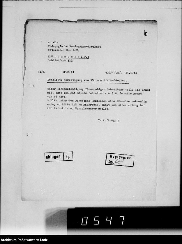 Obraz 14 z jednostki "[Korespondencja z urzędami, instytucjami i firmami] Lit.Pa-Qu"