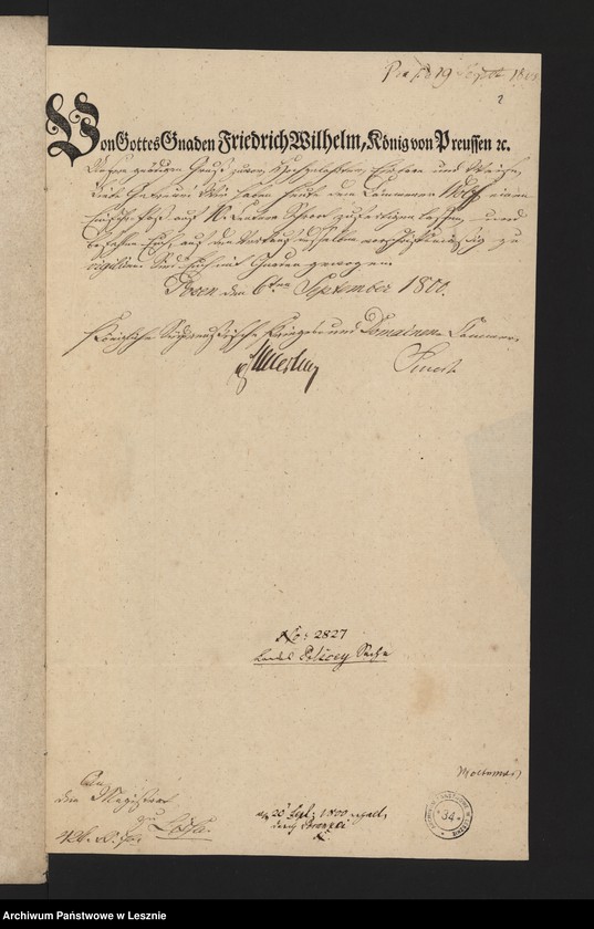 Obraz 4 z jednostki "[Akta über den monatlichen Schrotverkauf des dem Herrn Kämmerer Wolff auf einen Importationspass der Königl. Südpraussischen Kriegs und Domänenkammer vom 3 September 1800 zur Einfuhr bewilligten 10 Centner Schrot]"