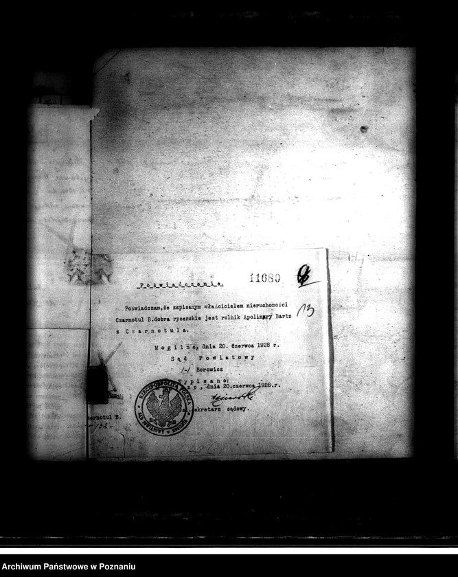 Obraz 18 z jednostki "Majątek Czarnotul powiatu mogileńskiego wyłączenie z art.. 4 i 5 ustawy o wykonaniu reformy rolnej Apolinary Bartz"