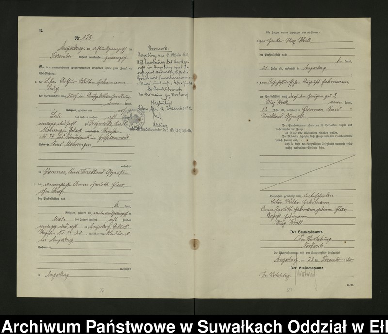 image.from.unit.number "[Heirats - Register (Neben - Register) Standesamt Angerburg einschl. der Bezirke, Gr. Strengeln, Prinowen und Kehlen Kreis Angerburg] No 116 bis 129"