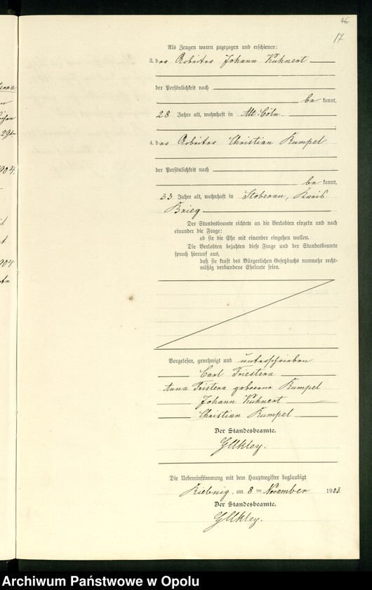 Obraz 20 z jednostki "Heiraths-Neben-Register Standes-Amt Riebnig 1903"