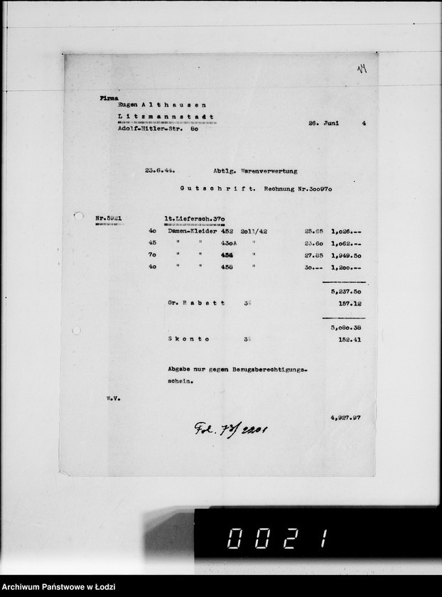 Obraz 19 z jednostki "Ausgehende Rechnungen [za dostawy towarów dla Getta]"