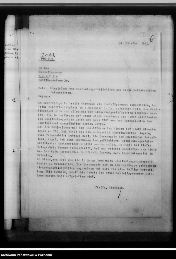 Obraz 13 z jednostki "[Korespondencja w sprawach organizacyjnych, sprawozdanie z działalności], Kreissippenamt Birnbaum [Międzychód]"