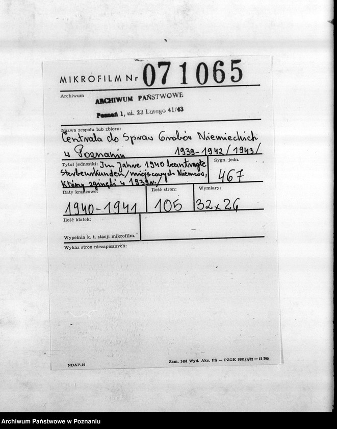 Obraz 2 z jednostki "Im Jahre 1940 beantragte Sterbeurkunden (miejscowych Niemców, którzy zginęli w 1939 roku"