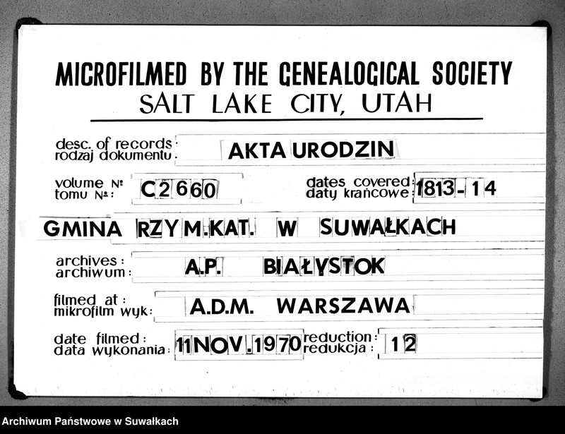 image.from.unit.number "Księga aktu urodzonych gminy suwalskiey, powiatu dąbrowskiego w departamencie łomżyńskim od dnia 1 maja 1813 po 1 maja 1814"