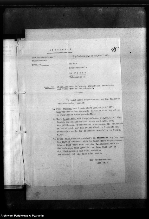 Obraz 19 z jednostki "Kreis Grätz (Grodzisk). Wykazy i korespondencja w sprawie miejscowych Niemców, którzy zginęli w 1939 roku"