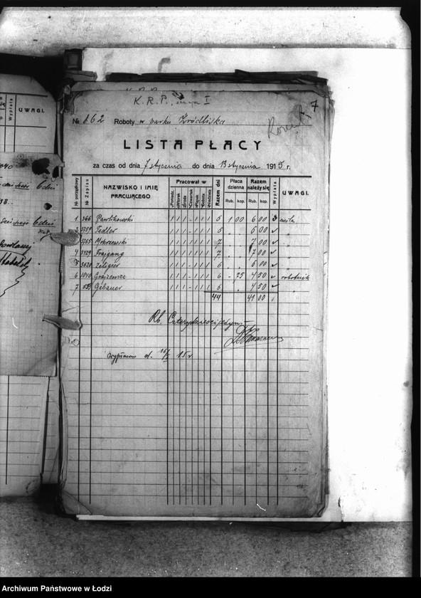 Obraz 10 z jednostki "Listy płacy [robotników pracujących przy robotach budowlanych]"