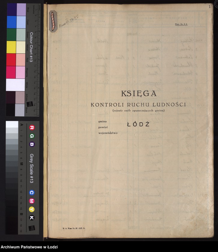 Obraz 4 z jednostki "Księga kontroli ruchu ludności (rejestr osób opuszczających gminę) Łódź, komisariat VII, nr 4282-4531, nr 1-4042"