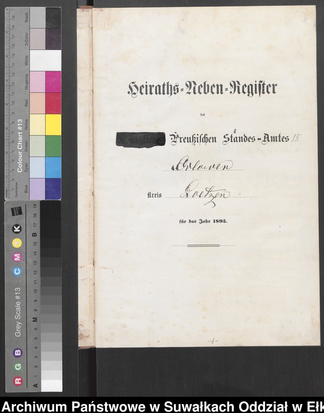 image.from.unit.number "Heiraths-Neben-Register des Preussischen Standes-Amtes Orlowen Kreis Loetzen für das Jahr 1895"