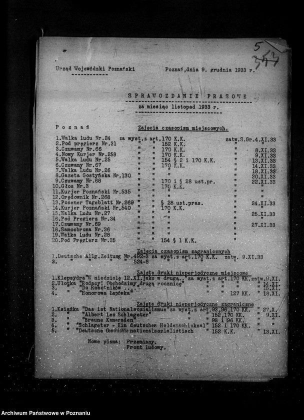 Obraz 9 z jednostki "Sprawozdanie prasowe za czas od września do grudnia 1933 r."