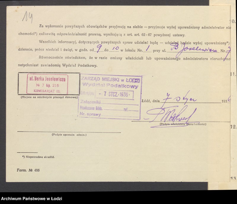 image.from.unit.number "Księga inwentarzowa nieruchomości m. Łodzi ul. Joselewicza"