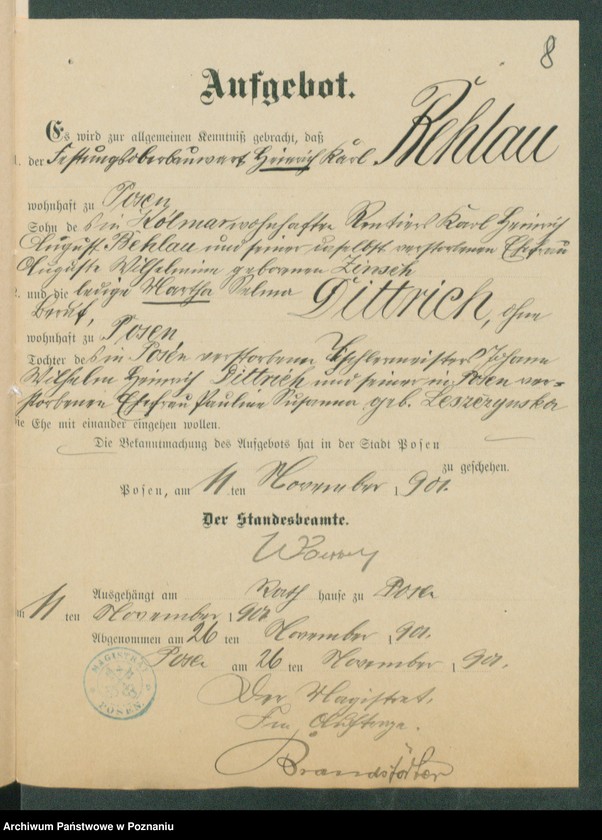 Obraz 10 z jednostki "[Dokumenty dostarczone przez narzeczonych do zawarcia związku małżeńskiego za 1901 rok. Tom XIX]"