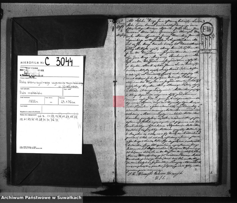 image.from.unit.number "Akta zaślubionych gminy wiżańskiey obwodu seyneńskiego, województwa augustowskiego od dnia 1-go miesiąca stycznia do dnia ostatniego miesiąca grudnia 1822 roku"