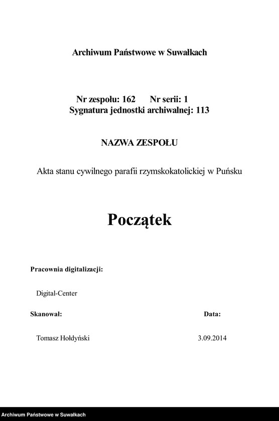 Obraz 3 z jednostki "[Księga akt urodzeń, małżeństw i zgonów parafii rzymskokatolickiej w Puńsku]"
