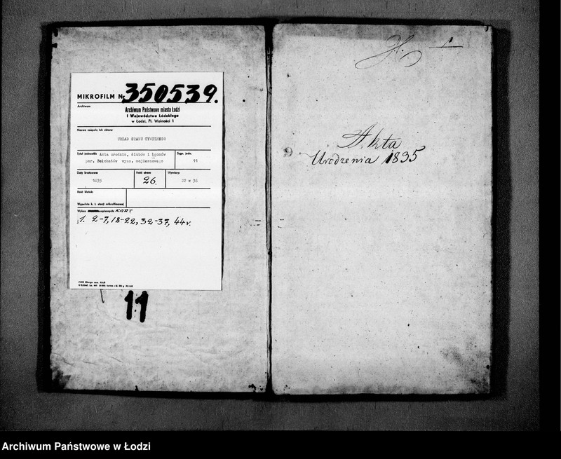 image.from.unit.number "Księga Akt Stanu Cywilnego wyznania mojżeszowego Urodzenia, Małzeństwa, Smierci w Parafii Bełchatow. Obwodzie Piotrkowskim Wojewodztwie Kaliskim na Rok 1835"