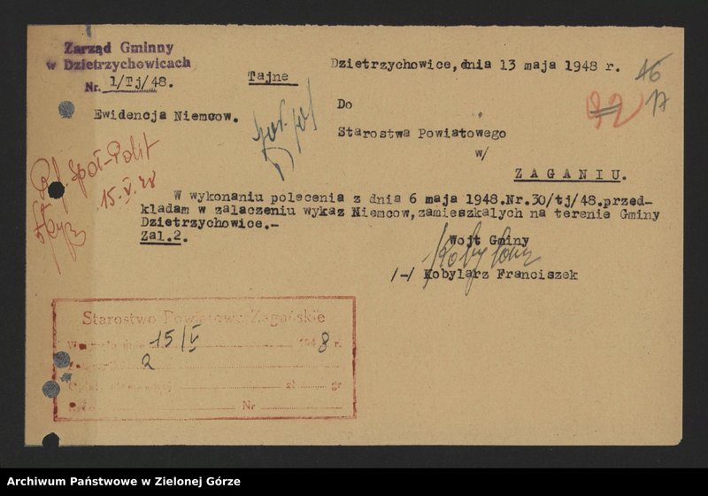 Obraz 19 z jednostki "Sprawy ludności niemieckiej - wysiedlanie Niemców - pisma , okólniki ."
