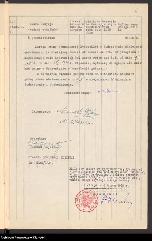 Obraz 8 z jednostki "Budżet gminy wyznaniowej żydowskiej w Bodzentynie na 1935 r"