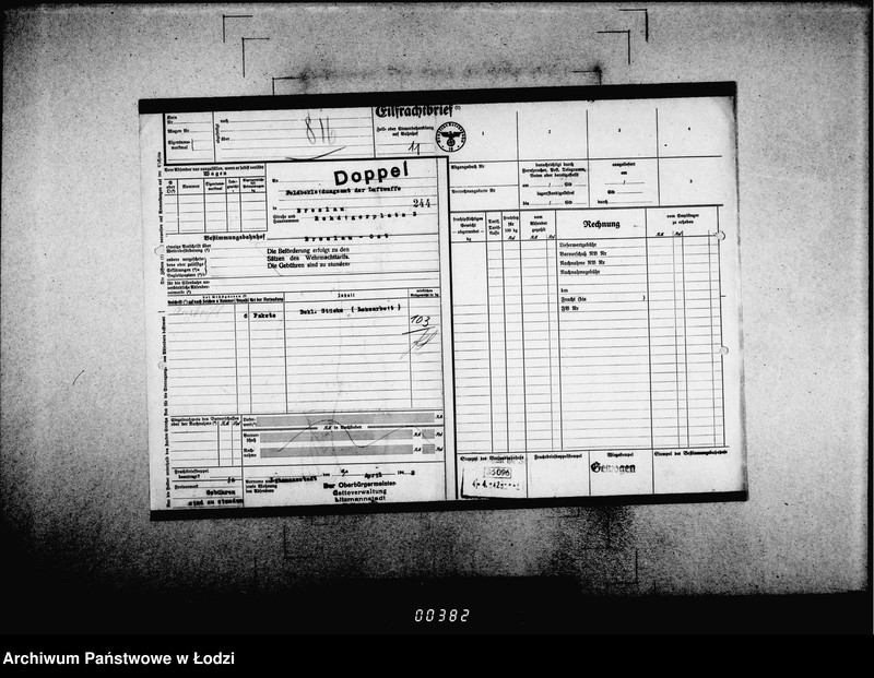 Obraz 15 z jednostki "Frachtbriefe [doppel einige Ausgang] vom 801-1300. [Wtórniki listów przewozowych]"
