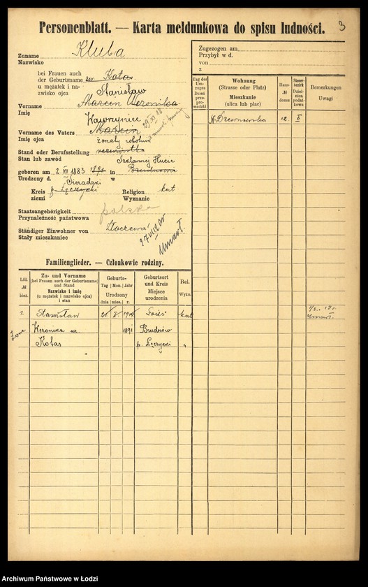 Obraz 5 z jednostki "[Spis ludności Łodzi] Kluka - Kmieć"
