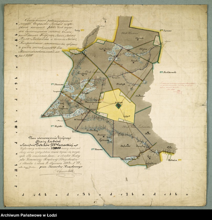 Obraz 1 z jednostki "Plan równoważenia linijnego Straży Lubień w Leśnictwie Piotrków ... wraz z projektem rowów kopać się mających, dla osuszenia lasu ..."