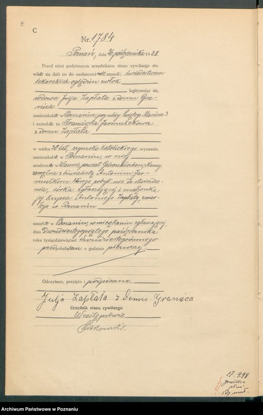 Obraz 6 z jednostki "Księga miejscowa zgonów tom IV [Rejestr główny zgonów]"