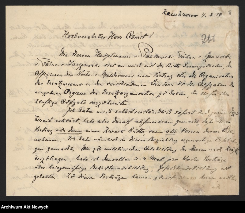 image.from.unit.number "Działalność wojskowo-polityczna Władysława Sikorskiego w czasie I wojny światowej w Naczelnym Komitecie Narodowym, Polskim Korpusie Posiłkowym, wśród internowanych wojskowych polskich na Węgrzech oraz w Galicji. Protokół, pokwitowanie, teksty wierszy i piosenek, korespondencja."