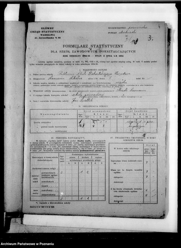image.from.unit.number "[Formularze statystyczne Głównego Urzędu Statystycznego dotyczące szkół zawodowych dokształcających w województwie poznańskim]"