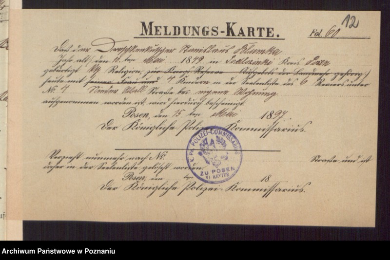 Obraz 14 z jednostki "Die von den Verlobten beigebrachten Urkunden zur Eheschliessung pro 1897"