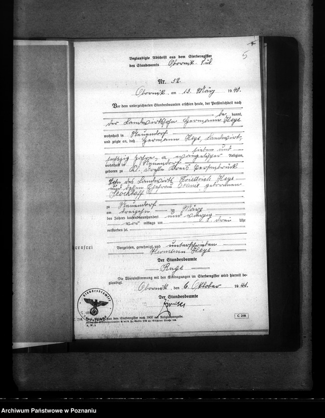 Obraz 9 z jednostki "Kreis Obornik (Oborniki). Wykazy miejscowych Niemców, którzy zginęli w 1939 roku"