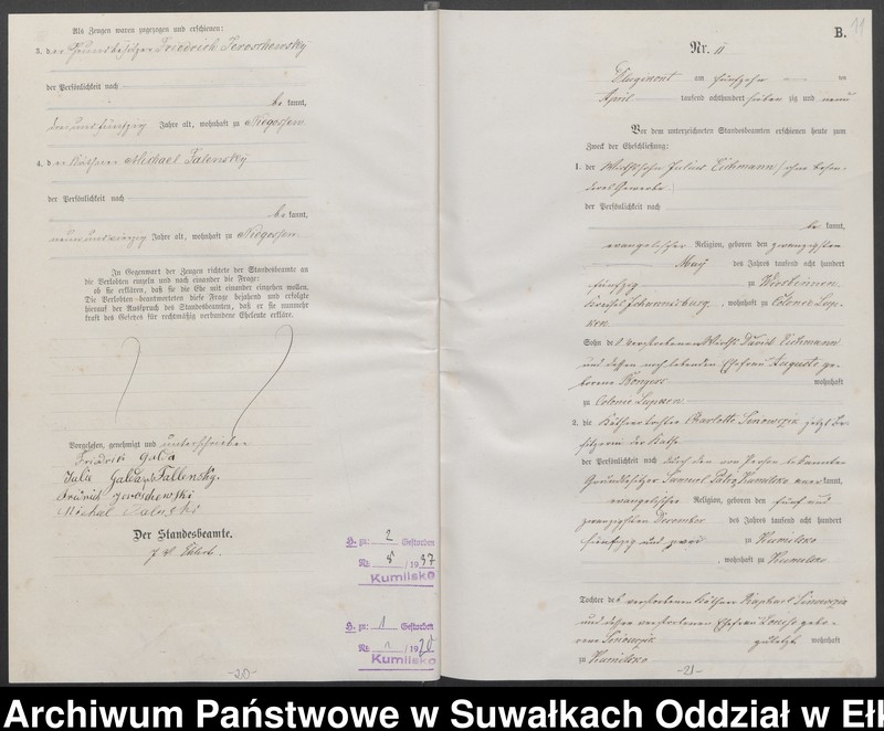 image.from.unit.number "[Heiraths-Haupt-Register des Königlichen Preussischen Standes-Amtes Kumilsko Kreis Johannisburg]"