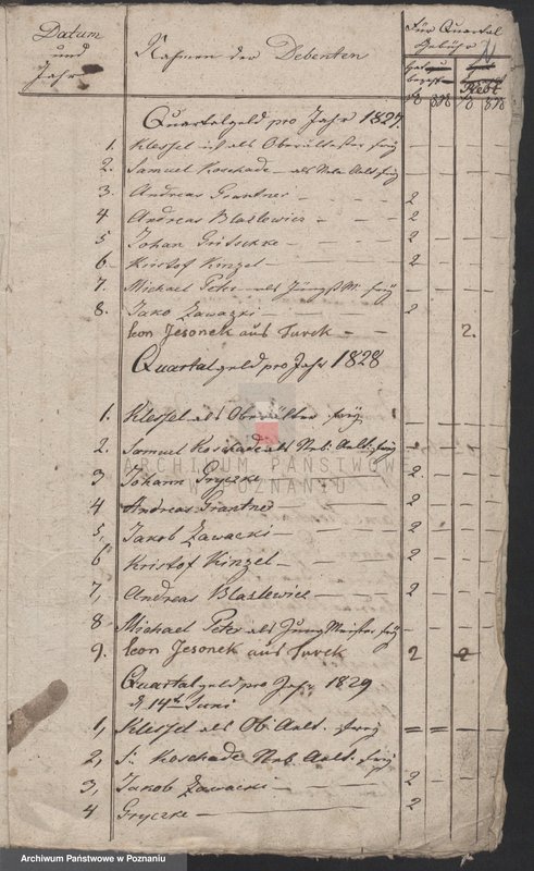 image.from.unit.number "Einnahme von Beiträgen für Arme von Quartalgeld,  Meister - Gesellen - und Lehrburschen - Eintragungen"