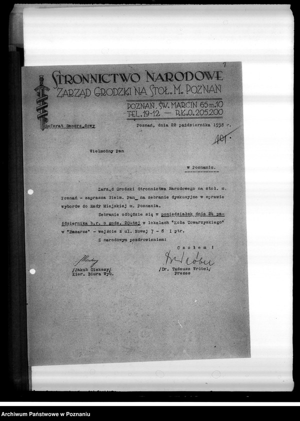 image.from.unit.number "Zarządzenia wyborcze Stronnictwa Narodowego i korespondencja"