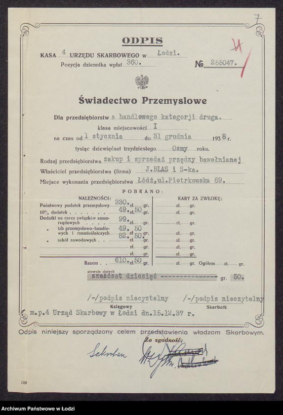 Obraz 9 z jednostki "Henryk Świrski, Szymon Windman, Icek Blas- kupno i sprzedaż przędzy"