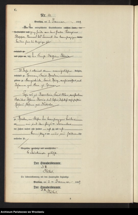 image.from.unit.number "Sterbe-Neben-Register Breslau II 1889 Band 1"