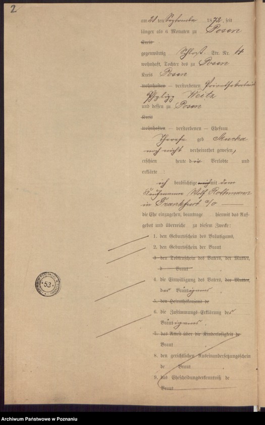 Obraz 4 z jednostki "Die von den Verlobten beigebrachten Urkunden zur Eheschliessung pro 1898"