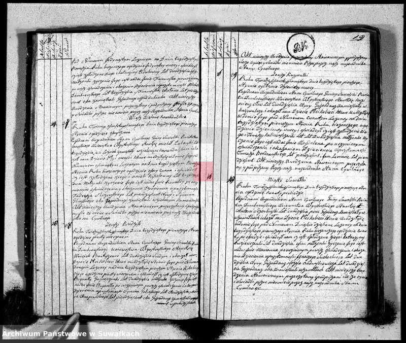 Obraz 12 z jednostki "Księga urzędnika stanu cywilnego gmniny suwalskiey zawierająca w sobie akta urodzonych od dnia 1-go stycznia 1818"