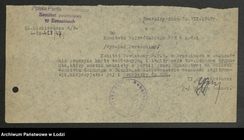 Obraz 7 z jednostki "Wykazy wykluczonych z partii i ubyłych z innych przyczyn [z lat 1945 - 1947]"