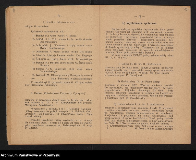 image.from.unit.number "IV Sprawozdanie Dyrekcji Gimnazjum Państwowego im. Kornela Ujejskiego w Kamionce Strumiłowej za rok szkolny 1921/22"