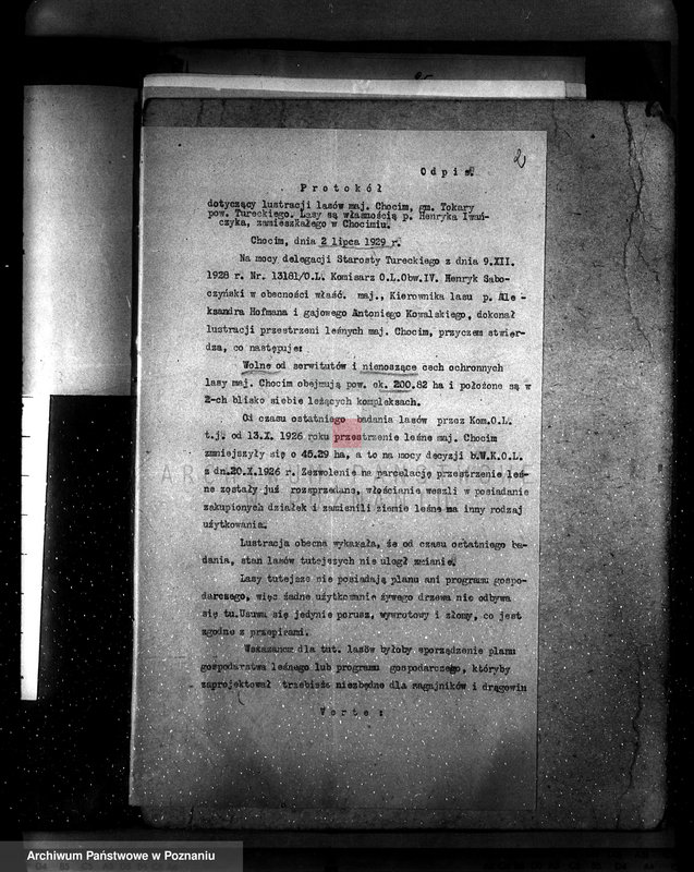 Obraz 6 z jednostki "Sprawa wyłączeń z art.. 4 ustawy z 28 XII 1925 r. i zatwierdzenie projektu planu gospodarczego dla lasu majątku Chocim powiat turecki"