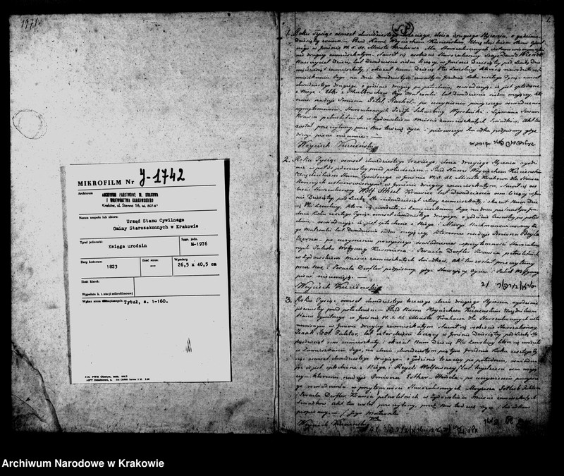 image.from.unit.number "Akta Stanu Cywilnego Księga Isza Obeymująca Akta Urodzenia Przyznania i Przysposobienia Osob Starozakonnych w Gminie VI. X. XI. M: W: Krakowa na Rok 1823"