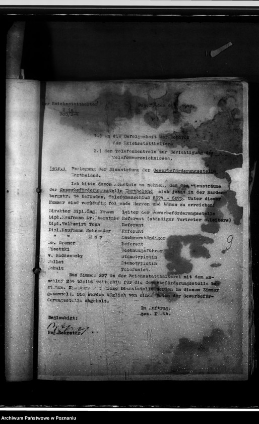 Obraz 13 z jednostki "Einführung der Antigue - Schrift, Dienstzeitregelung, Fernsprecher, Geschäftsverteilungsplan, Luftschutzwache"