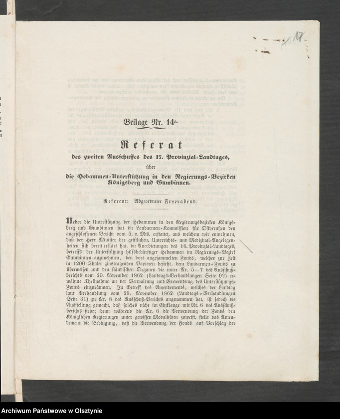 image.from.unit.number "Acta des 17ten Provinzial-Landtages der Stände des Königreichs Preußen betreffend das Hebammen Wesen in den Regierungs Bezirke Königsberg [Królewiec] und Gumbinnen [Gąbin]"