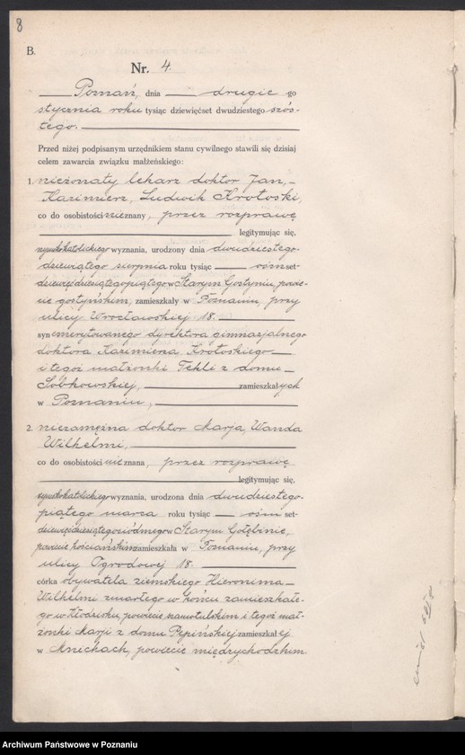 Obraz 9 z jednostki "Księga miejscowa małżeństw tom I [Rejestr główny małżeństw]"