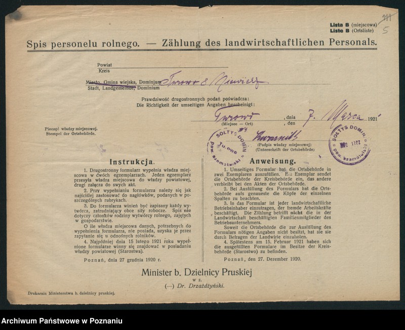 Obraz 7 z jednostki "[Spis personelu rolnego zatrudnionego w powiecie szamotulskim - wykazy zatrudnionych w poszczególnych gospodarstwach rolnych]"