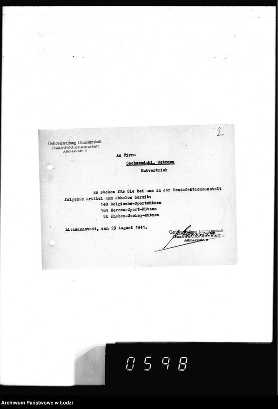 Obraz 6 z jednostki "[Dowody dostawy ubrań i czapek dla fimy] Sachsendahl Ostrowo"