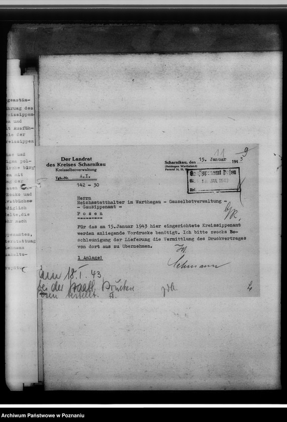 Obraz 15 z jednostki "[Korespondencja w sprawach organizacyjnych, sprawozdanie z działalności , uwagi powizytacyjne] Kreissippenamt Scharnikau [Czarnków]"