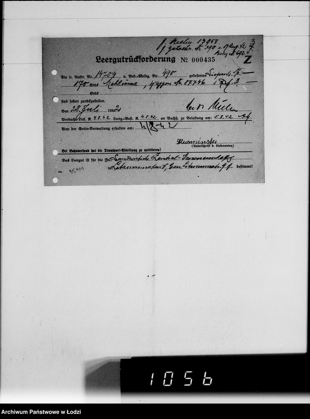 Obraz 7 z jednostki "Landwirtschaft-Zentralgenossenschaft.G.m.b.H.Rechnungen. [za dostawy towarów dla Getta]"